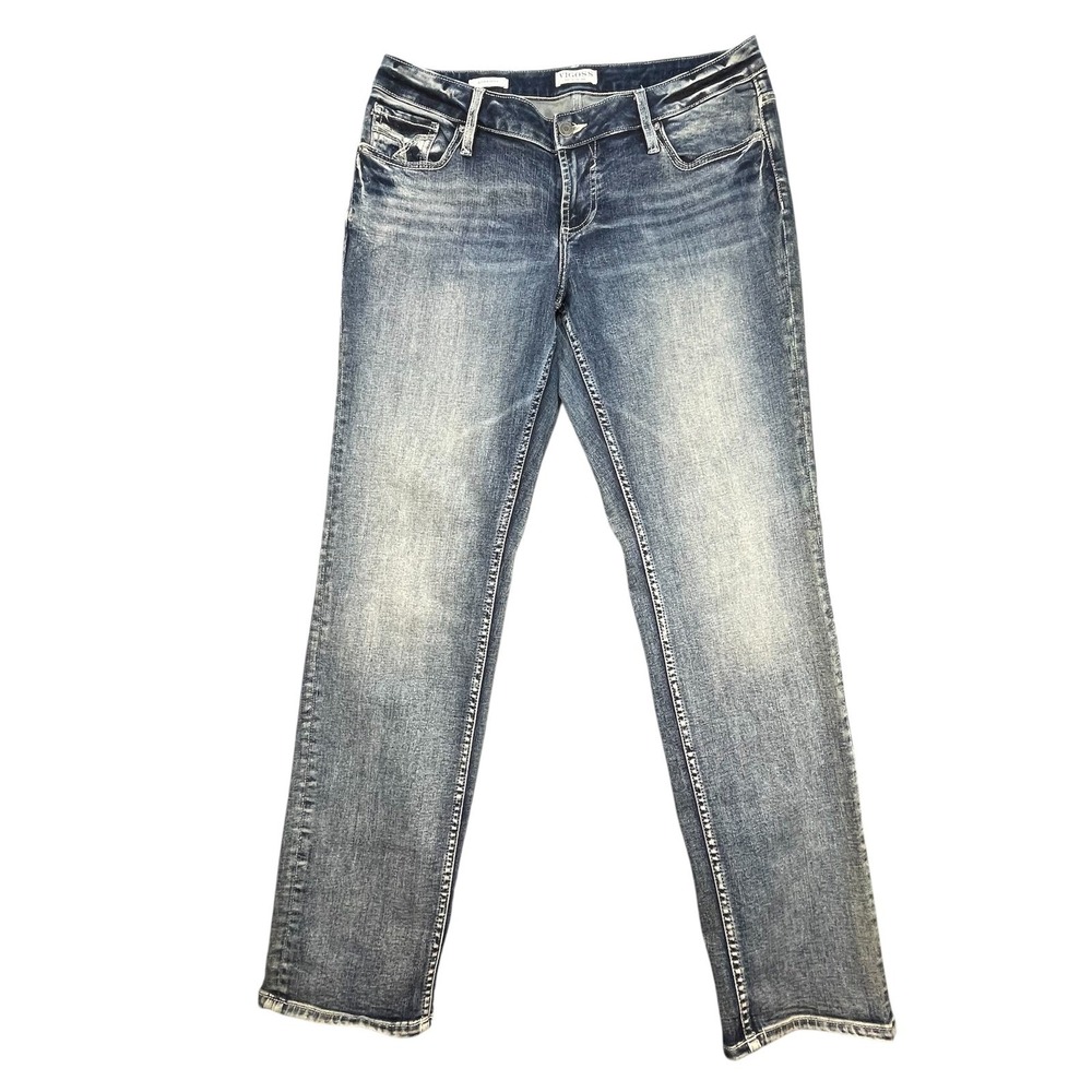 Vigoss Blue Jeans Straight Leg Embroidered Pockets Womens Size 14